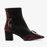 Gray Black Fuchsia Leather Block Heel Boot - Vinci Leather
