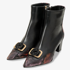 Gray Black Fuchsia Leather Block Heel Boot - Vinci Leather