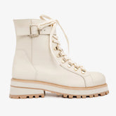 The Belgrano Cream Leather Lace-Up Ankle Boot With a Side Zipper - Vinci Leather