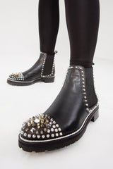 The Vuvulane Black Spike Leather Ankle Boot - Vinci Leather