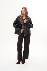 The Zurich Double-Breasted Brown Shearling Collar Leather Jacket - Vinci Leather