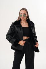 The Denali Black Shearling Leather Jacket - Vinci Leather
