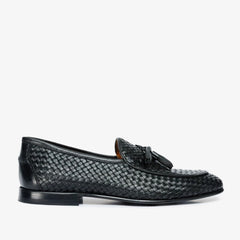 The Mclean Shoe Black Leather Woven Tassel Loafer Shoe - Vinci Leather