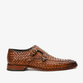 The Turan Brown Woven Double Monk Strap Dress Shoe - Vinci Leather