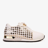 The Mackenzie White Gold Woven Leather Sneaker - Vinci Leather