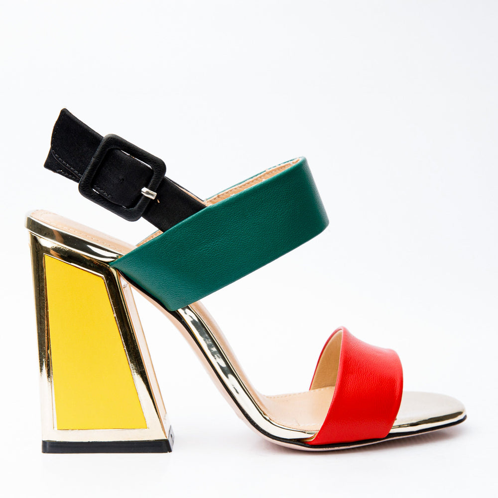 The Niger Block Heel Multicolor Leather Sandal - Vinci Leather