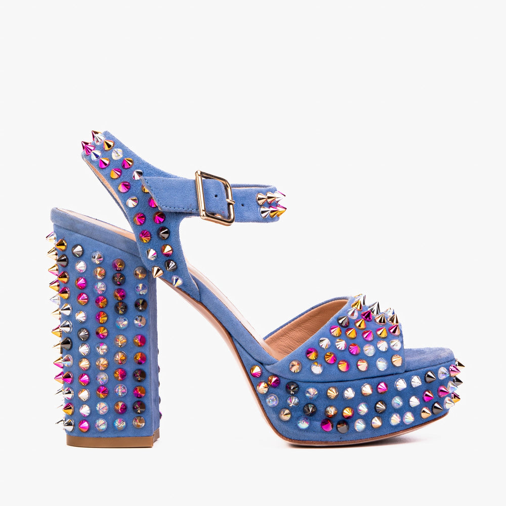 The Tampico Blue Suede Leather Spike Platform Heel Sandal - Vinci Leather