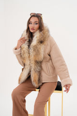 The Elise Beige Shearling Leather Jacket - Vinci Leather