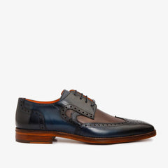 The Neiva Navy\/Brown Wingtip Semi Brogue Derby Shoe - Vinci Leather