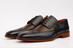 The Neiva Navy\/Brown Wingtip Semi Brogue Derby Shoe - Vinci Leather
