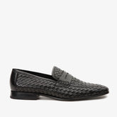 The Grand Woven Leather Black Shoe Penny Loafer - Vinci Leather