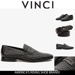 The Grand Woven Leather Black Shoe Penny Loafer - Vinci Leather