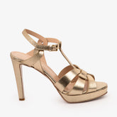The Parisian Gold Leather T-Strap Platform Heel Sandal - Vinci Leather
