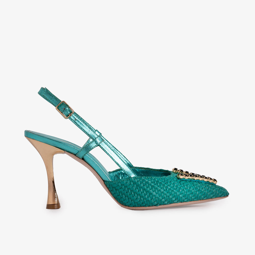 The Luna Turquoise Leather Slingback Sandal - Vinci Leather