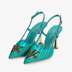 The Luna Turquoise Leather Slingback Sandal - Vinci Leather