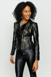 The Queen Pythn Skin Black Leather Jacket - Vinci Leather