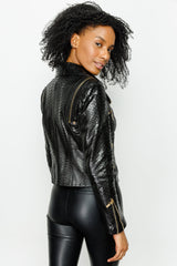 The Queen Pythn Skin Black Leather Jacket - Vinci Leather