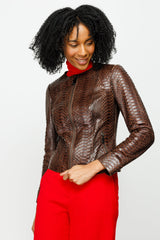 The Mekke Pythn Skin Brown Leather Jacket - Vinci Leather