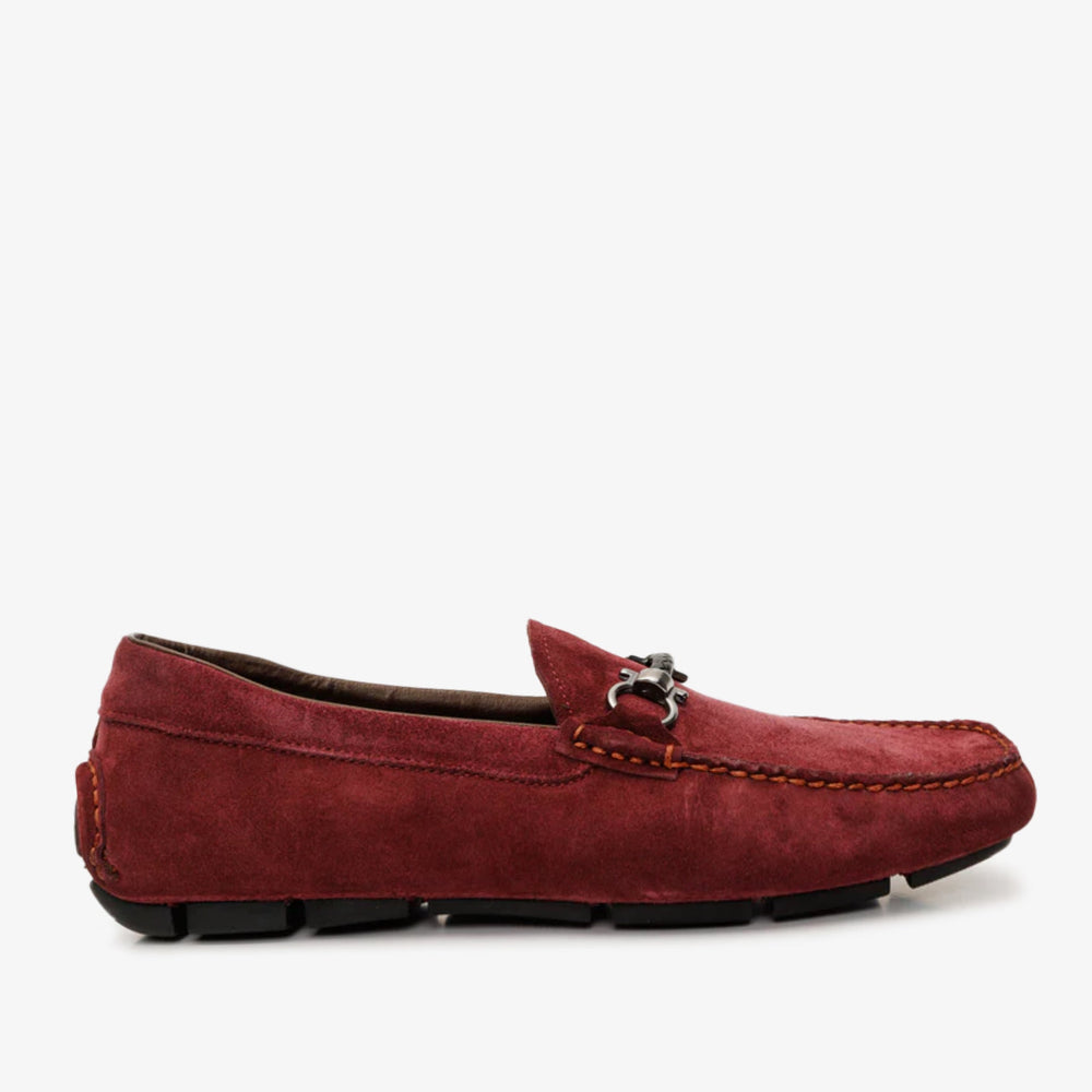 The Bari Burgundy Suede Leather Bit Drive Loafer Shoe - Vinci Leather