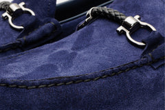 The Bari Navy Blue Suede Leather Bit Drive Loafer Shoe - Vinci Leather
