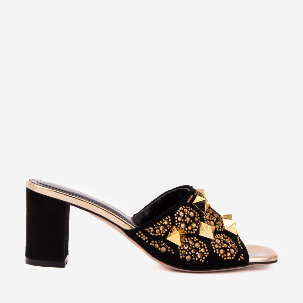 The Chantilly Black Glitter Leather Sandal - Vinci Leather