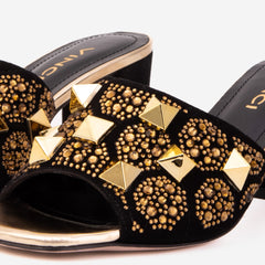 The Chantilly Black Glitter Leather Sandal - Vinci Leather
