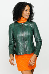 The Mekke Pythn Skin Green Leather Jacket - Vinci Leather