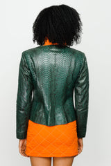 The Mekke Pythn Skin Green Leather Jacket - Vinci Leather