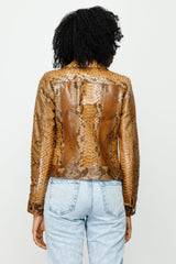 The Nayro Pythn Tan Leather Jacket - Vinci Leather