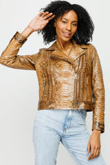 The Nayro Pythn Tan Leather Jacket - Vinci Leather
