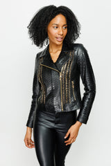 The Nayro Pythn Black Leather Jacket - Vinci Leather