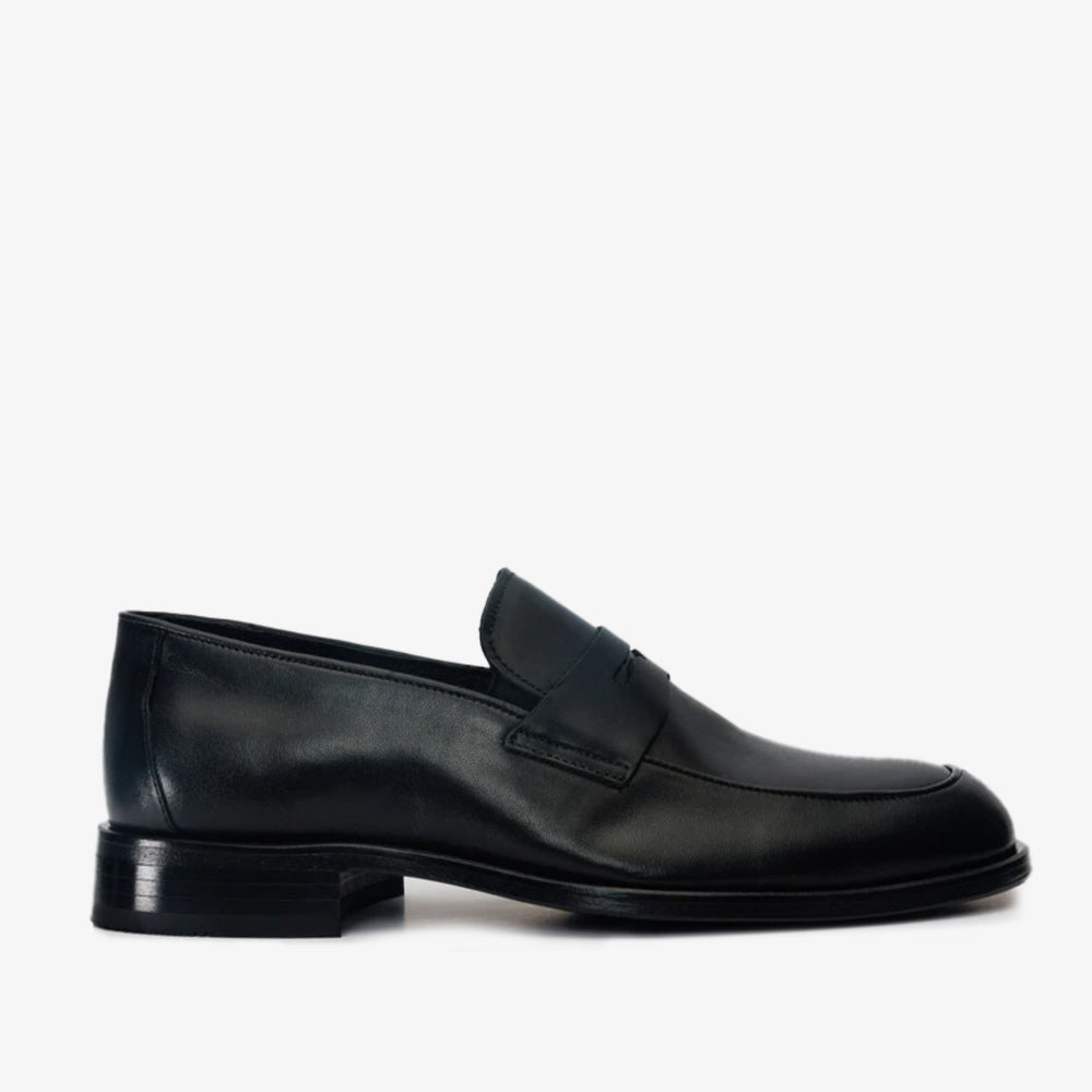 The Marinka Black Leather Shoe Penny Loafer Shoe - Vinci Leather