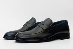 The Marinka Black Leather Shoe Penny Loafer Shoe - Vinci Leather
