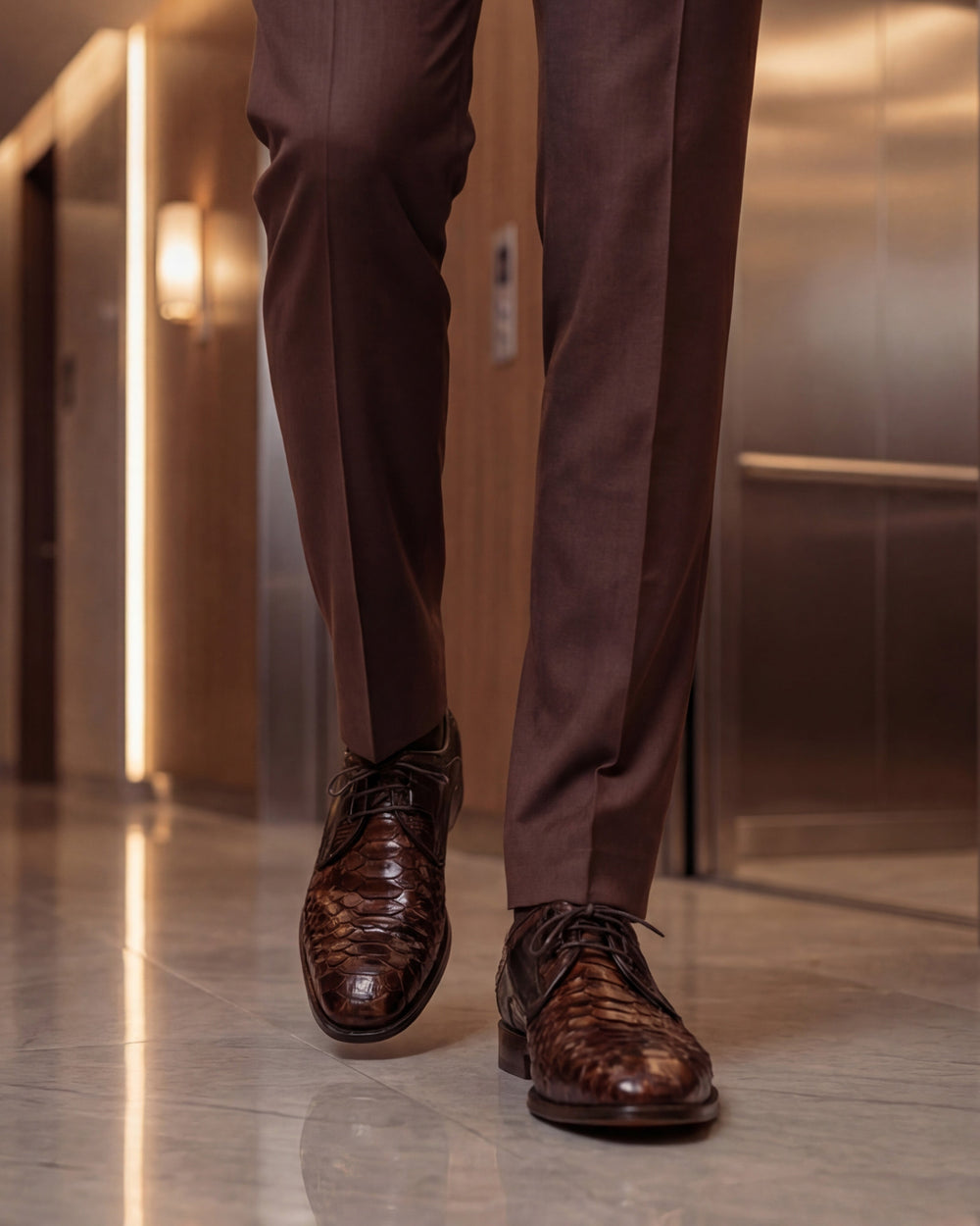 The Valmont Tan Python Leather Derby Shoe - Vinci Leather