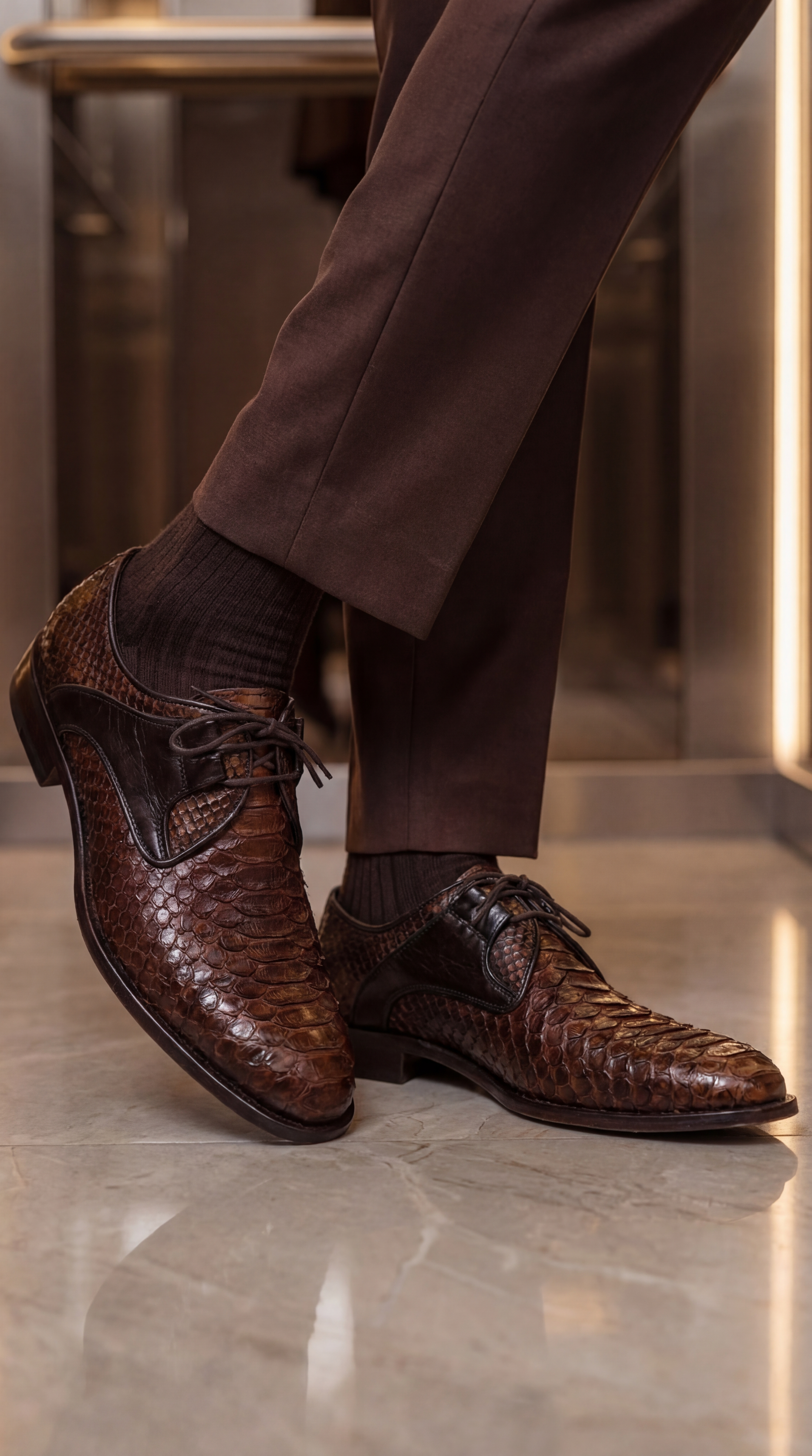 The Valmont Tan Python Leather Derby Shoe - Vinci Leather