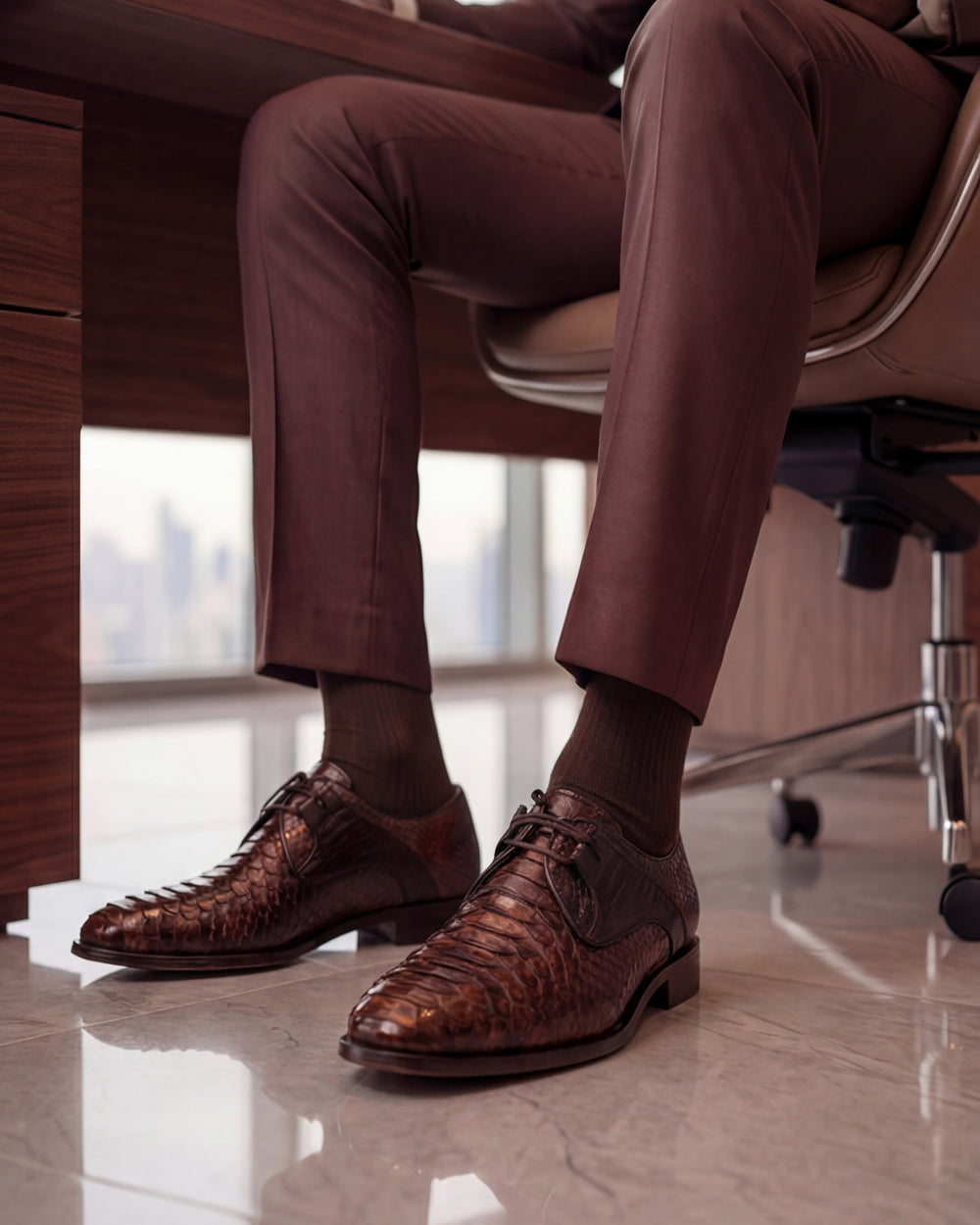 The Valmont Tan Python Leather Derby Shoe - Vinci Leather