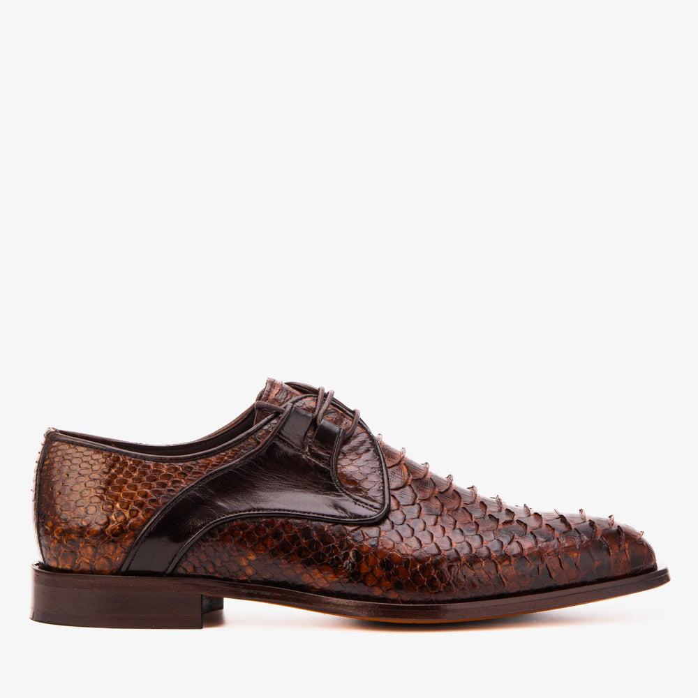 The Valmont Tan Python Leather Derby Shoe - Vinci Leather