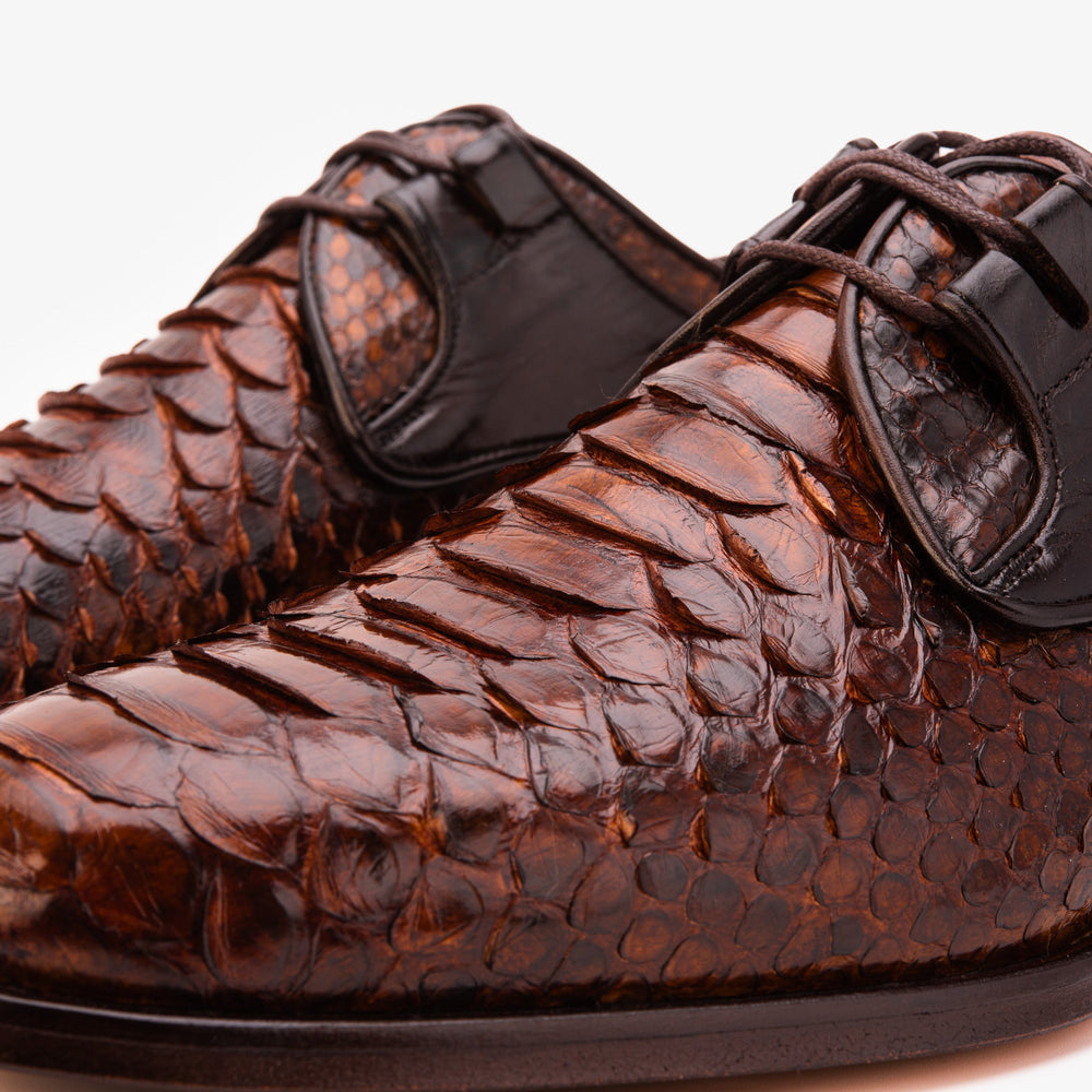 The Valmont Tan Python Leather Derby Shoe - Vinci Leather