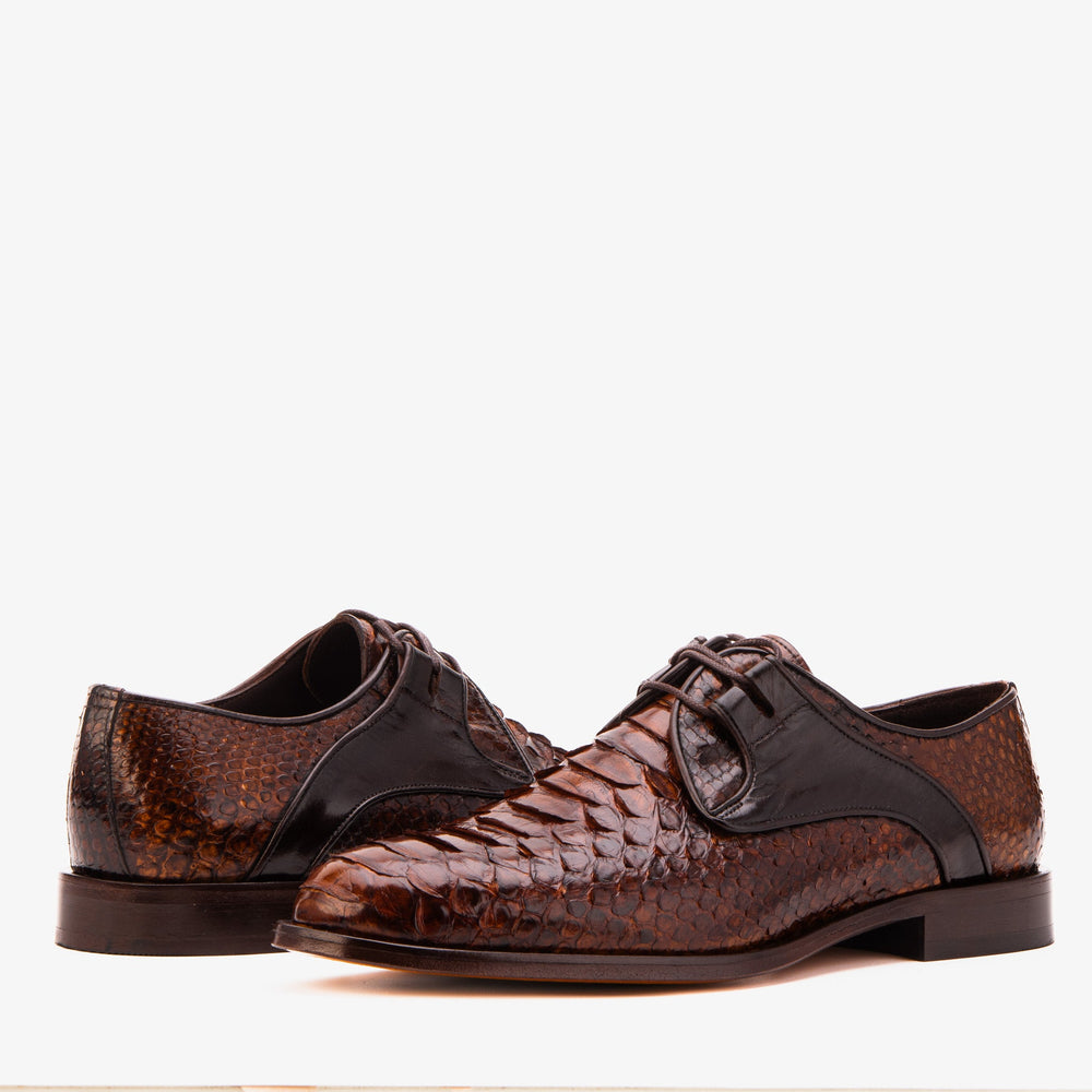 The Valmont Tan Python Leather Derby Shoe - Vinci Leather