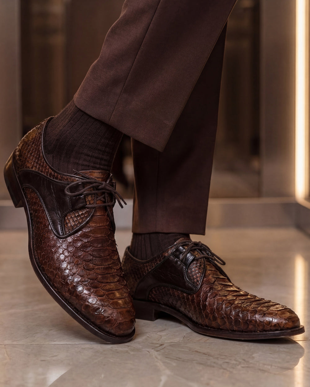The Valmont Tan Python Leather Derby Shoe - Vinci Leather