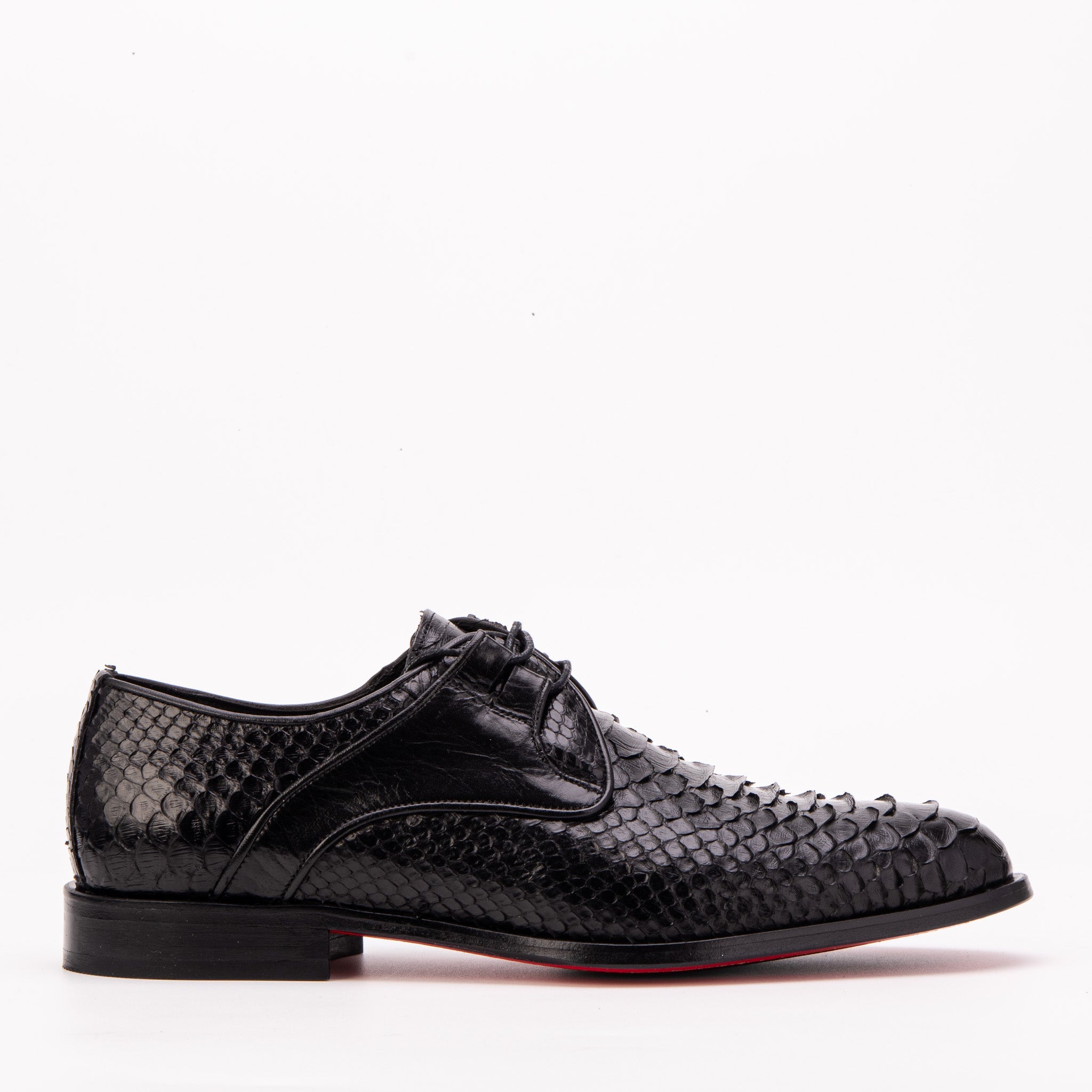 The Valmont Black Python Leather Derby Shoe - Vinci Leather
