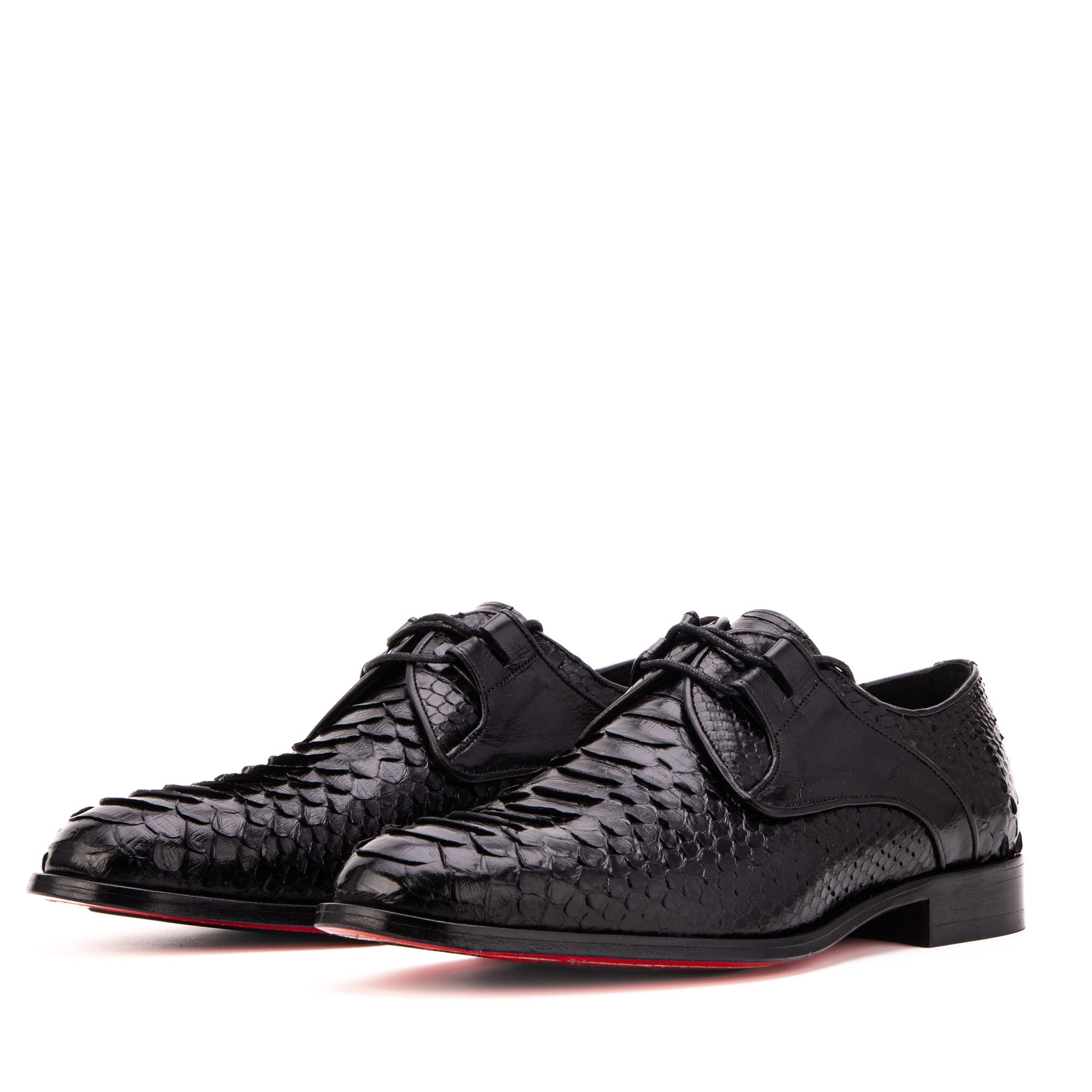 The Valmont Black Python Leather Derby Shoe - Vinci Leather