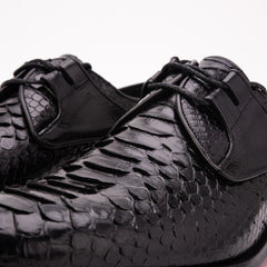 The Valmont Black Python Leather Derby Shoe - Vinci Leather