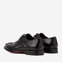 The Valmont Black Python Leather Derby Shoe - Vinci Leather