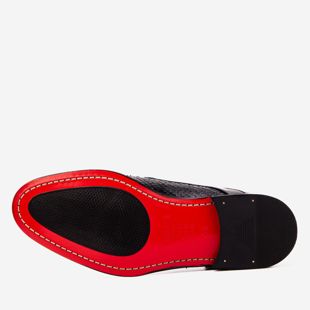 The Valmont Black Python Leather Derby Shoe - Vinci Leather