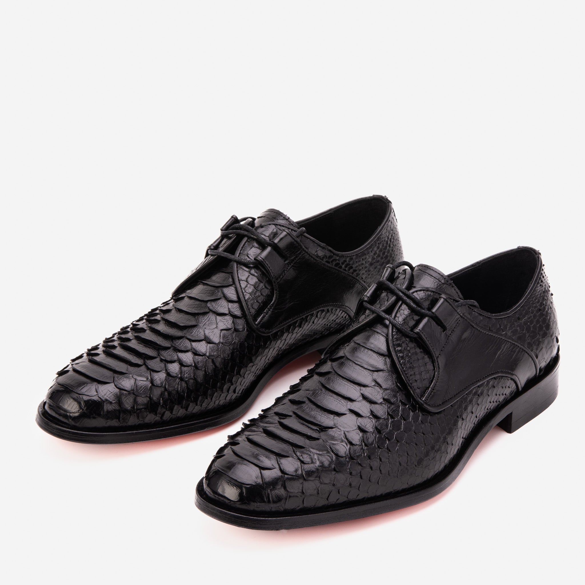 The Valmont Black Python Leather Derby Shoe - Vinci Leather