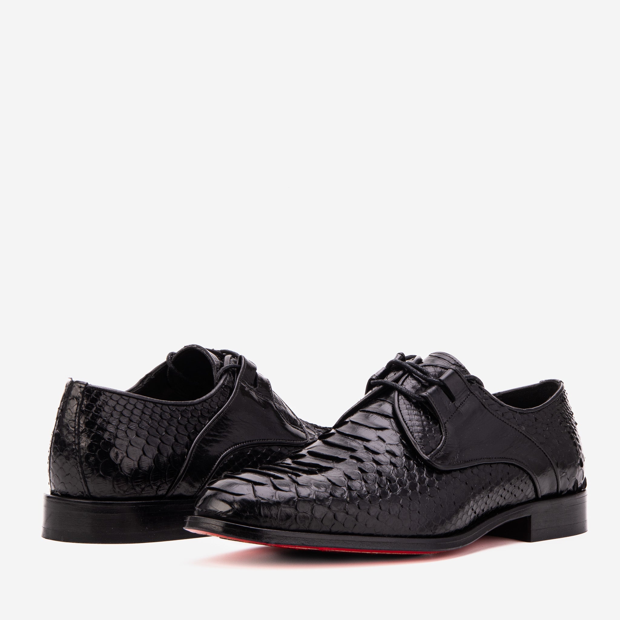 The Valmont Black Python Leather Derby Shoe - Vinci Leather