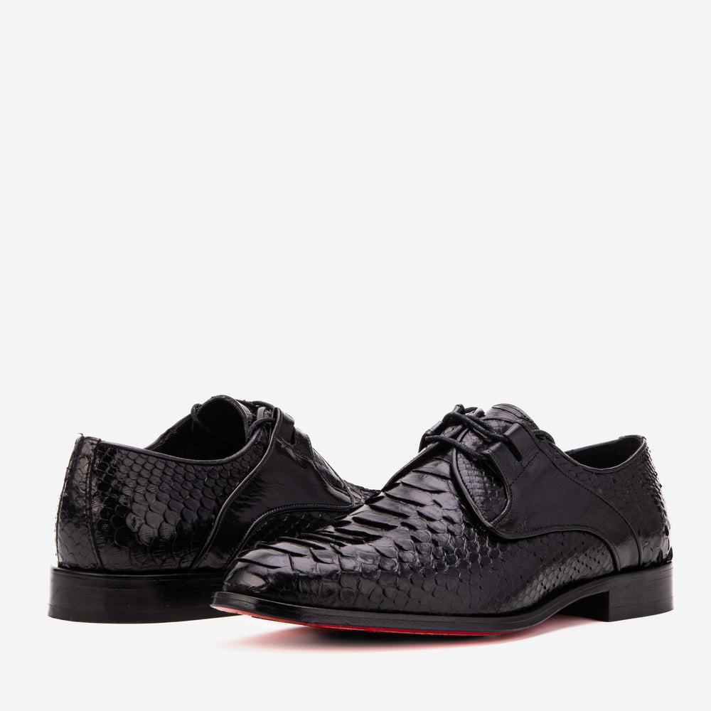 The Valmont Black Python Leather Derby Shoe - Vinci Leather