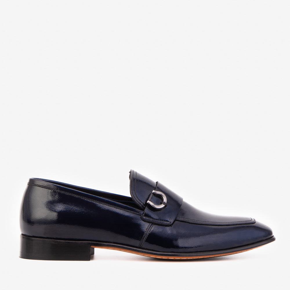 The Blackwell Navy Patent Bit Loafer Shoe - Vinci Leather