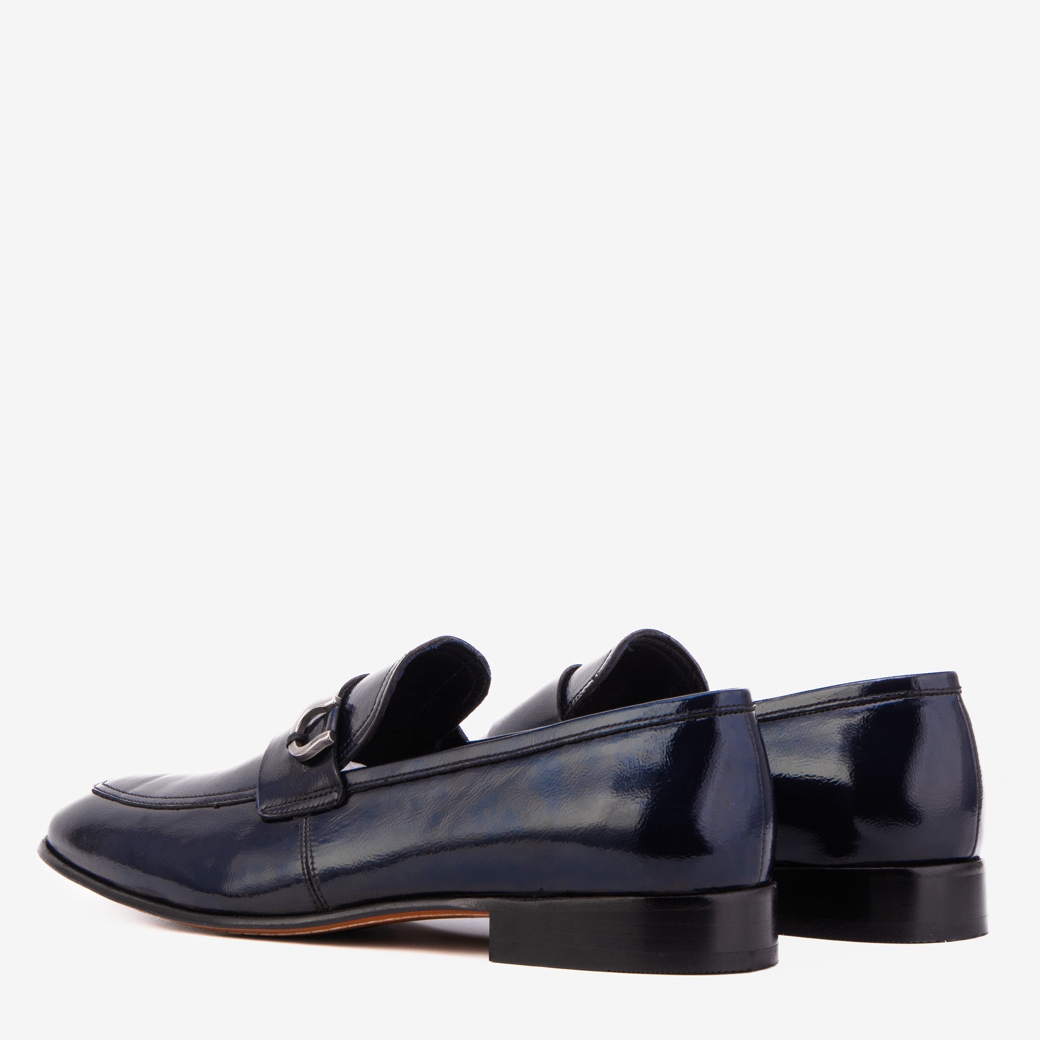 The Blackwell Navy Patent Bit Loafer Shoe - Vinci Leather